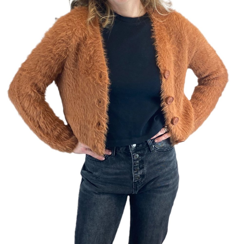 Cropped eyelash cardigan